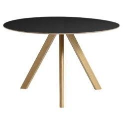 HAY CPH20 Round Table, 120 Cm, Lacquered Oak - Black Lino