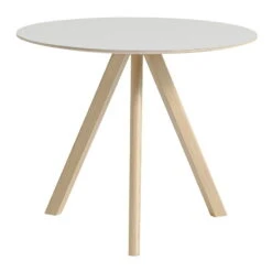 HAY CPH20 Round Table, 90 Cm, Lacquered Oak - Off White Lino