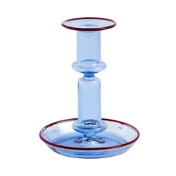 HAY Flare Candleholder, Medium, Light Blue With Red Rim