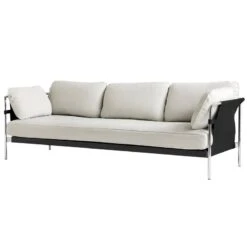 HAY Can Sofa, 3-seater, Ruskin 05 - Black Canvas - Chrome Frame