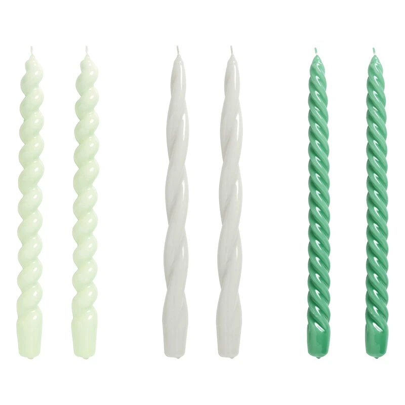 HAY Long Twist Candles, Set Of 6, Mint - Light Grey - Green 3 HAY Long Twist Candles, Set Of 6, Mint - Light Grey - Green