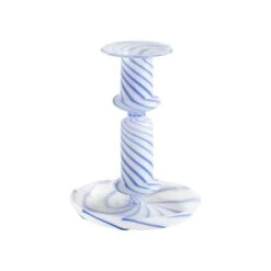 HAY Flare Stripe Milk Candleholder, Medium, Blue