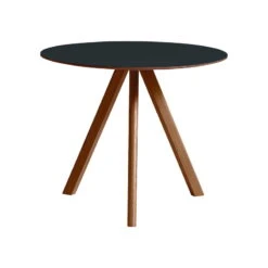 HAY CPH20 Round Table, 90 Cm, Lacquered Walnut - Dark Grey Lino