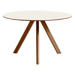 HAY CPH20 Round Table, 120 Cm, Lacquered Walnut - Off White Lino