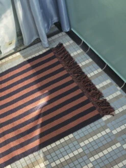 HAY Stripes And Stripes Rug, 65 X 300 Cm, Navy Cacao -Finnishdesignshop Aquarelle vertical ice blue Stripes and Stripes navy cacao