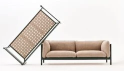 HAY Arbour 2-seater, Linen Grid Dk Beige - Black Beech -Finnishdesignshop Arbour 2 Seater bottle green wb lacquer beech Arbour 3 Seater Linen Grid dark beige bottle green wb lacquer beech 01