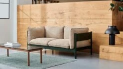 HAY Kofi Table 140 X 50 Cm, Lacquered Walnut - Grey Glass -Finnishdesignshop Arbour 2 Seater Linen Grid dark beige bottle green wb lacquer beech Kofi grey tinted glass wb lacquer walnut Moire Kelim dark green