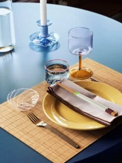 HAY Bamboo Placemats, 2 Pcs 7 HAY Bamboo Placemats, 2 Pcs -Finnishdesignshop Bamboo Place Mat natural Colour Sticks multi Tint Wineglass pink and yellow Flare Stripe light blue with white