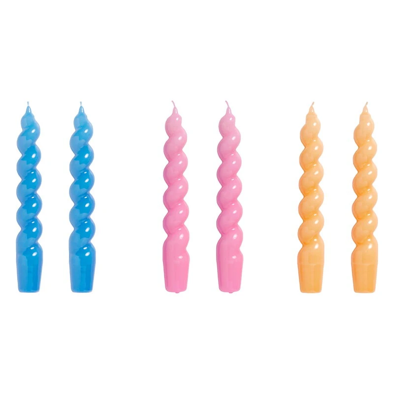 HAY Spiral Candles, Set Of 6, Blue - Dark Pink - Dark Peach 3 HAY Spiral Candles, Set Of 6, Blue - Dark Pink - Dark Peach