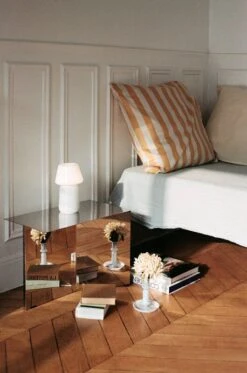 HAY Flare Stripe Milk Candleholder, Medium, Blue -Finnishdesignshop Ete Pillow Case warm yellow Crinkle Bedspread cool grey Apollo Portable Lamp white Flare Milk Stripe Candleholder blue 2