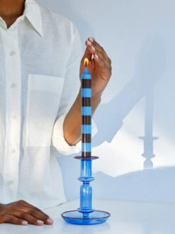 HAY Stripe Candle, 4 Pcs, Blues -Finnishdesignshop Flare M light blue with red rim Stripe Candle blue and bordeaux