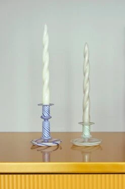 HAY Flare Stripe Milk Candleholder, Medium, Blue -Finnishdesignshop Flare Stripe Milk S green Flare Stripe Milk M blue Candle Soft Twist off white light grey 1