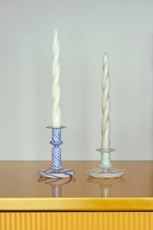 HAY Flare Stripe Milk Candleholder, Medium, Blue - Image 4