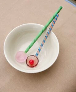 HAY Glass Spoons Twist, 2 Pcs -Finnishdesignshop Glass Spoons Twist Glass Spoons Round Rainbow Bowl sand 1