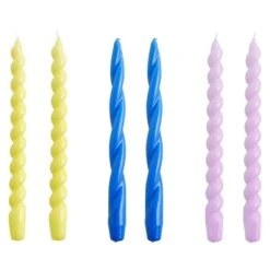 HAY Long Twist Candles, Set Of 6, Lemonade - Sky Blue - Lilac