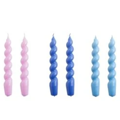 HAY Spiral Candles, Set Of 6, Lilac - Purple Blue - Light Blue