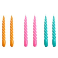 HAY Twist Candles, Set Of 6, Tangerine - Dark Pink - Green Aqua