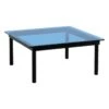 HAY Kofi Table 80 X 80 Cm, Black Lacquered Oak - Blue Glass