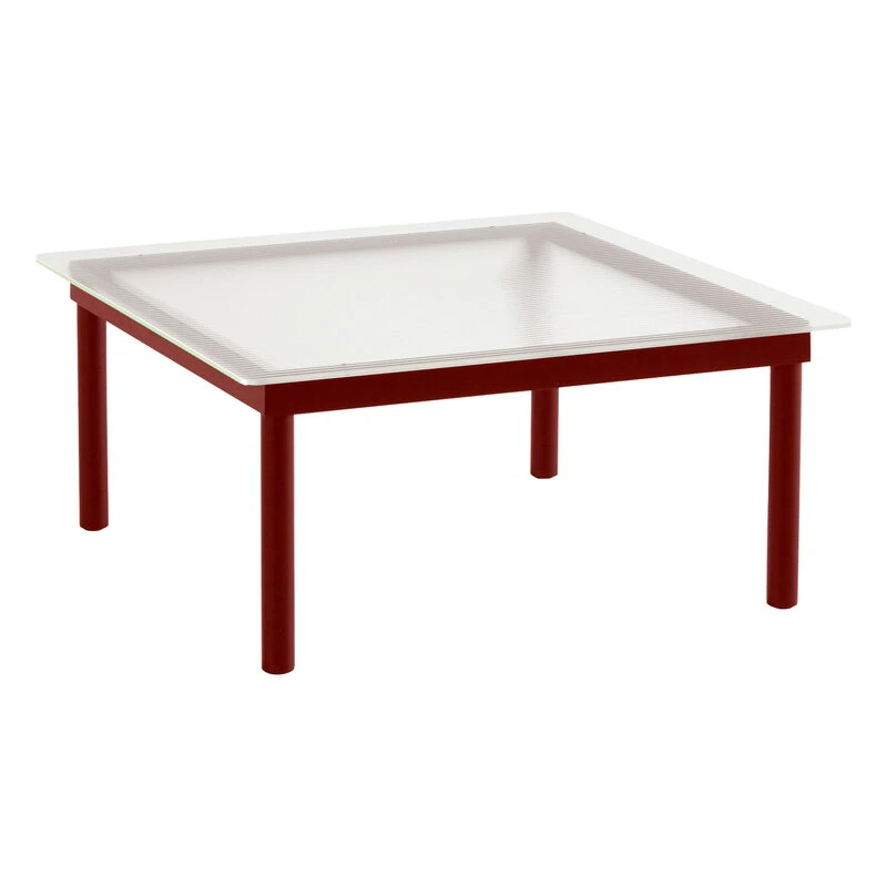 HAY Kofi Table 80 X 80 Cm, Barn Red Lacquered Oak - Reeded Glass 3 HAY Kofi Table 80 X 80 Cm, Barn Red Lacquered Oak - Reeded Glass