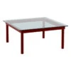 HAY Kofi Table 80 X 80 Cm, Barn Red Lacquered Oak - Grey Glass