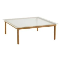 HAY Kofi Table 100 X 100 Cm, Lacquered Oak - Reeded Glass