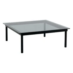 HAY Kofi Table 100 X 100 Cm, Black Lacquered Oak - Grey Glass