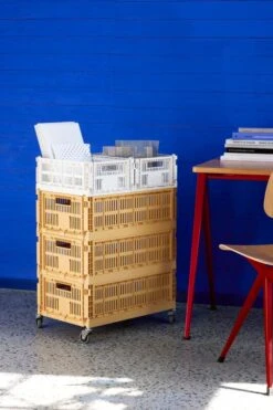 HAY Colour Crate Wheels Set, 4 Pcs, L -Finnishdesignshop HAY Colour Crate L golden yellow HAY Colour Crate M off white HAY Colour Crate Wheels Pyramid Table 01 clear lacquered oak top tomato red frame Result chair wb lacquered oak seat and back