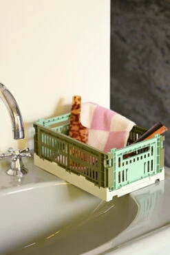 HAY Colour Crate Mix, S, Recycled Plastic, Olive - Dark Mint -Finnishdesignshop HAY Colour Crate Mix S olive dark mint Check Wash Cloth pink