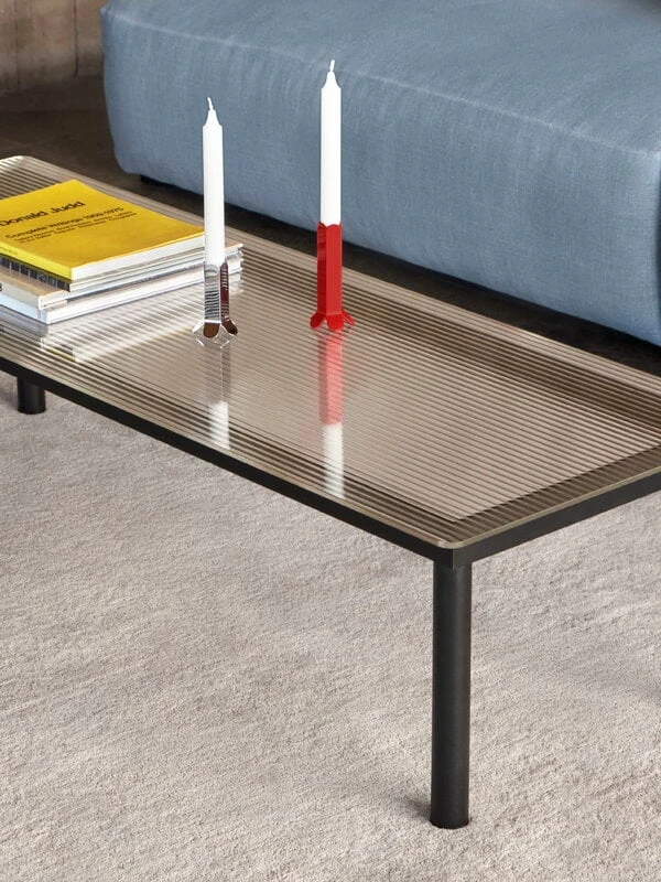 HAY Kofi Table 140 X 50 Cm, Black Lacquered Oak - Reeded Glass - Image 2