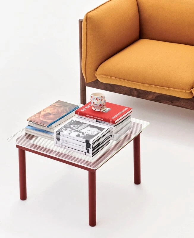 HAY Kofi Table 80 X 80 Cm, Barn Red Lacquered Oak - Reeded Glass 5 HAY Kofi Table 80 X 80 Cm, Barn Red Lacquered Oak - Reeded Glass - Image 3