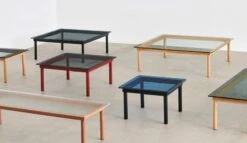 HAY Kofi Table 60 X 60 Cm, Black Lacquered Oak - Blue Glass -Finnishdesignshop Kofi family 01 1