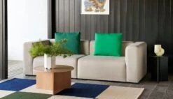 HAY Ethan Cook Flat Works Rug, 170 X 240 Cm, Peach Green Check -Finnishdesignshop Mags 25 Seater Comb 1 Fiord 322 Slit Table Wood Round XL wb lacquer oak Mags 9 Cushion Vidar 932 1