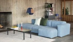 HAY Kofi Table 140 X 50 Cm, Black Lacquered Oak - Reeded Glass -Finnishdesignshop Mags Soft Low 3 Seater comb 4 right Linen Grid blue white stitching 1