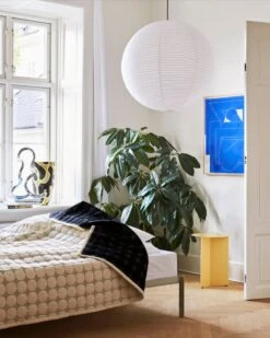 HAY Slit Table, 35 Cm, High, Light Yellow -Finnishdesignshop Mega Dot black and cream Slit Table light yellow Rice Paper Shade