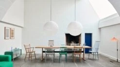 HAY J104 Chair, Warm Grey -Finnishdesignshop Passerelle Table L300xW95xH74 wb lacquered oak tabletop frame and edge black powder coated crossbar J Series family Rice Paper Shade dia80 classic white 01rolerole