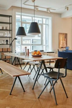 HAY Result Chair, Black 10 HAY Result Chair, Black -Finnishdesignshop Pyramid Table 02 matt lacquer oak black base Sinker soft black Pyramid Bench 12 matt lacquer oak black base Result Chair black wb lacquer oak