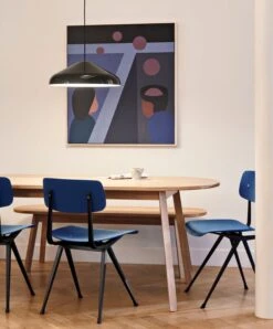 HAY Result Chair, Black - Dark Blue -Finnishdesignshop Result Chair dark blue wb lacquer oak seat black frame Triangle Leg Table wb lacquer oak Pao Steel Pendant 470 soft black