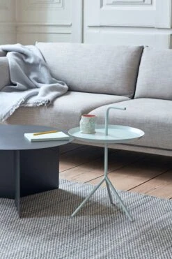 HAY Slit Table, 45 Cm, Black -Finnishdesignshop Silhouette Sofa Ruskin 33 DLM Mint Mono Blanket Sky blue Slit Table Round black Moire Kelim 2